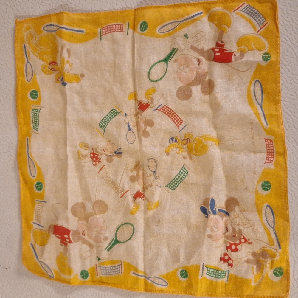 Vintage Walt Disney Productions Pocket Square Scarf Handkerchief Yellow Tennis